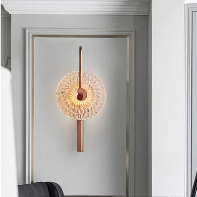 Modern Luxury Textured Glass Round Curved Arm LED Wall Sconce Lamp