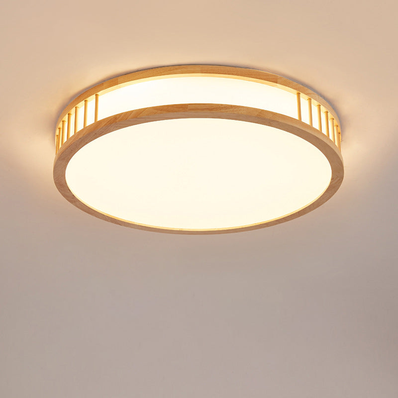 Japanese Minimalist Log Round LED Flush Mount Ceiling Light