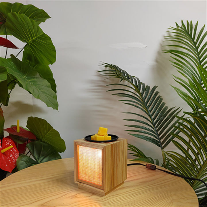 Moderne nordische Tischlampe aus chinesischem Tannenholz und Kunststoff, quadratisch, 1-flammig, als Duftwachsschmelzer, für Wohnzimmer &amp; Schlafzimmer 