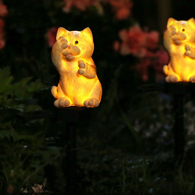 Creative Solar Resin Kittens Covering Eyes Outdoor Waterproof Lawn Ground Insert Landscape Light