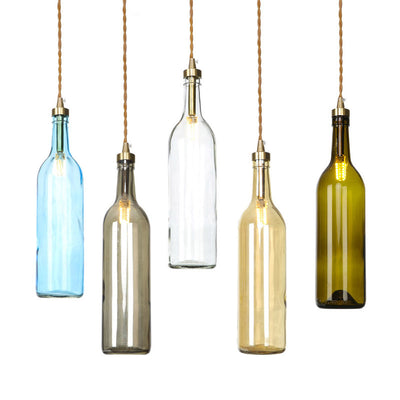 Industrial Vintage Wine Bottle Glass Copper 1-Light Pendant Light