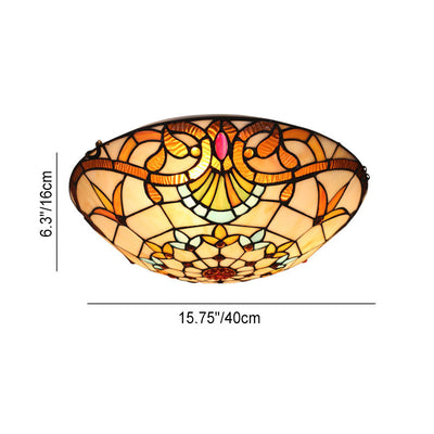 Tiffany Vintage Baroque Gemstone Round 3-Light Flush Mount Ceiling Light