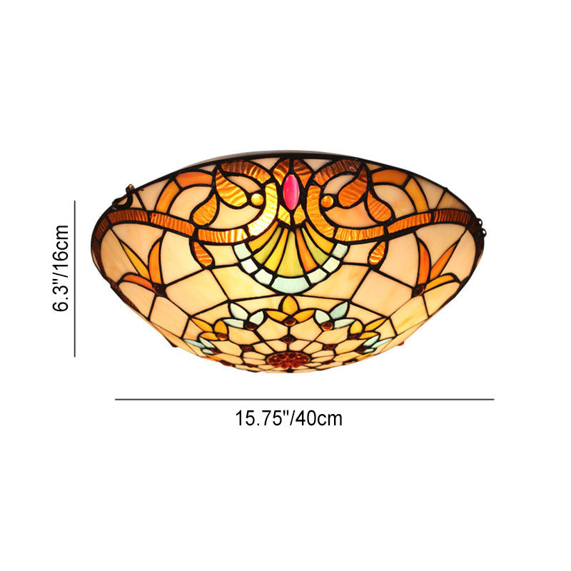 Tiffany Vintage Baroque Gemstone Round 3-Light Flush Mount Ceiling Light