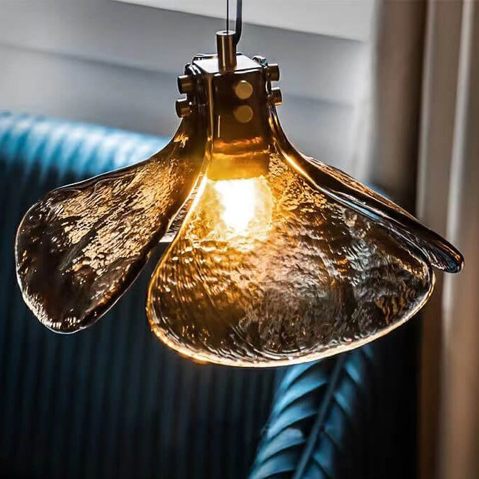 Lámpara colgante de 1 luz con vidrio ámbar vintage floral de latón 