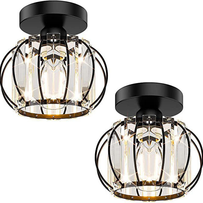 Modern Simple Round Crystal Iron 1-Light Semi-Flush Mount Ceiling Light