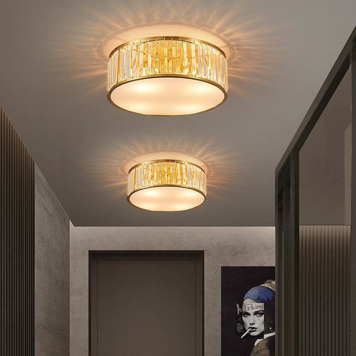 Modern Luxury Iron Crystal Gold Geometric Shape 4/5 Light Semi- Flush Mount Ceiling Light For Hallway