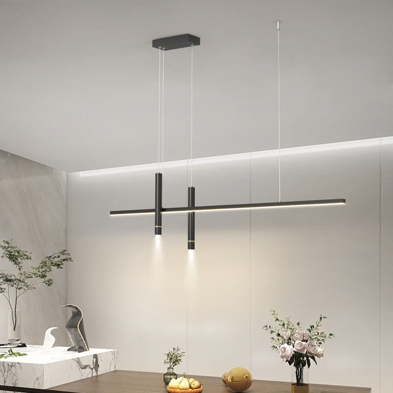 ثريا ضوء الجزيرة LED بخط مستقيم هندسي من الألومنيوم الحديث البسيط لغرفة الطعام 