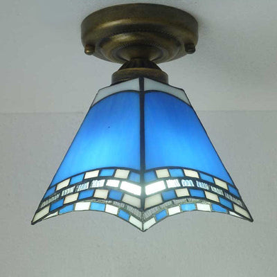 European Vintage Tiffany 1-Light Semi-Flush Mount Light