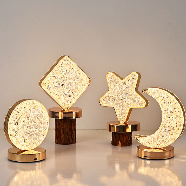 Lampe de table USB LED en acrylique créatif nordique avec géométrie étoile lune en métal 