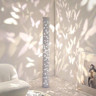 Contemporary Creative Cylinder Butterfly Iron Aluminum LED Standing Floor Lamp For Living Room