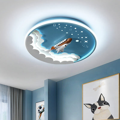 Modern Creative Cartoon Rocket Round LED Kids Flush Mount Ceiling Light