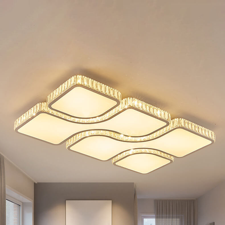 Contemporary Luxury Rectangular PC Iron Crystal LED Flush Mount Light For Living Room &amp; Bedroom
