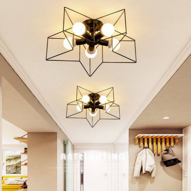 Modern Minimalist Pentagram Iron 5-Light Flush Mount Ceiling Light For Bedroom