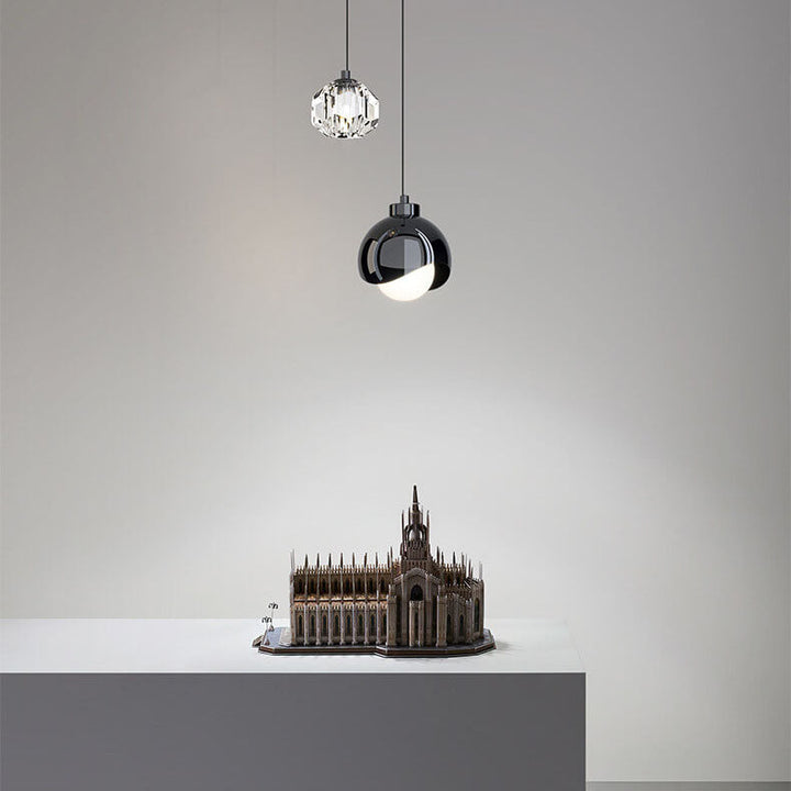 Lámpara Colgante Curva de 2 Luces de Bola de Cristal Simple de Lujo Ligero 