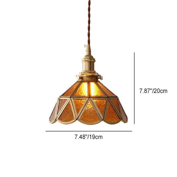 Contemporary Nordic Water Pattern Glass Copper Geometric Cone Brass 1-Light Pendant Light For Living Room
