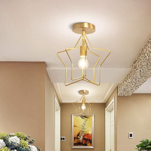 Modern Simplicity Iron Copper Pentagram Circle 1-Light Semi-Flush Mount Ceiling Light