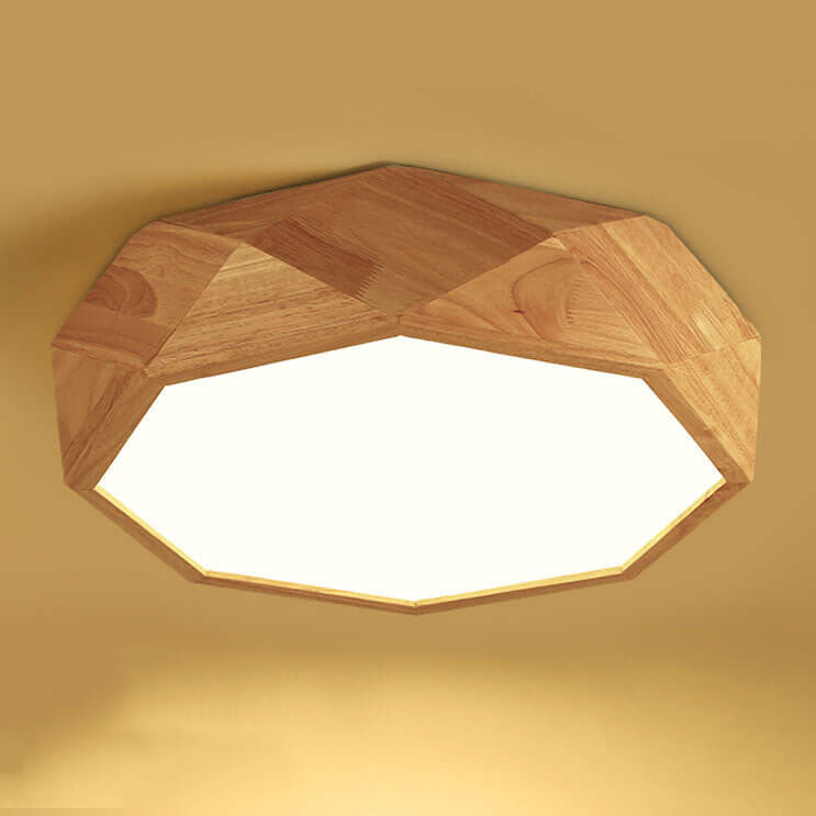 Modern Solid Wood Round Geometric LED Flush Mount Ceiling Light