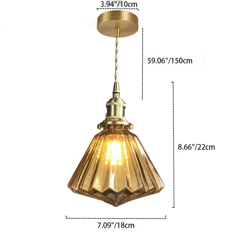 Modern Art Deco Brass Glass Diamond Shape 1-Light Pendant Light for Living Room