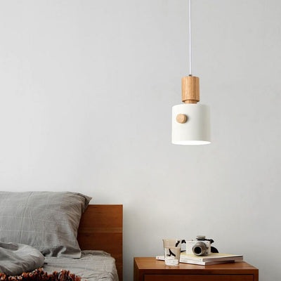 Nordic Cylinder Wooden Handle Macaron 1-Light Pendant Light