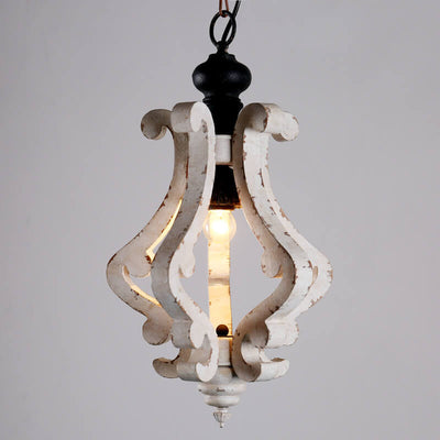 Vintage Rustic White Aged Wooden Cage 1-Light Pendant Light
