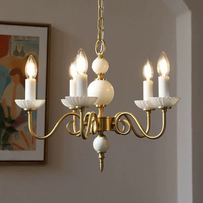 European Light Luxury 3/5-Light All Brass Glass Chandelier