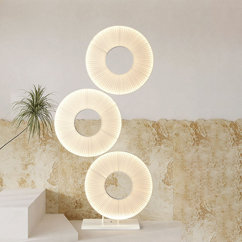Contemporary Nordic Pleated Fabric Circle Ring Shade Iron Base LED Standing Floor Lamp For Living Room