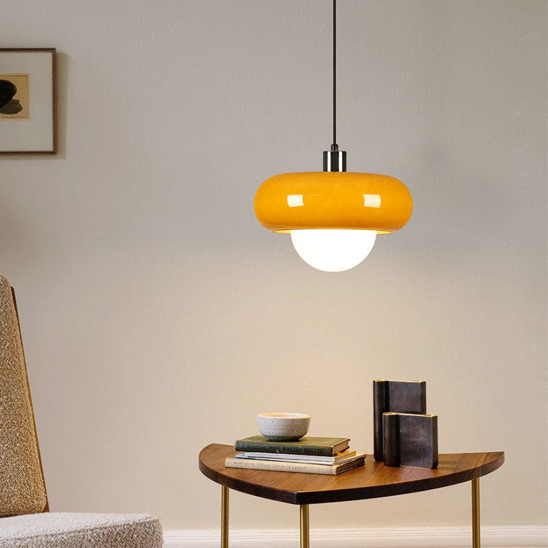 Contemporary Scandinavian Iron Semi-circular Glass Shade 1-Light Pendant Light For Living Room