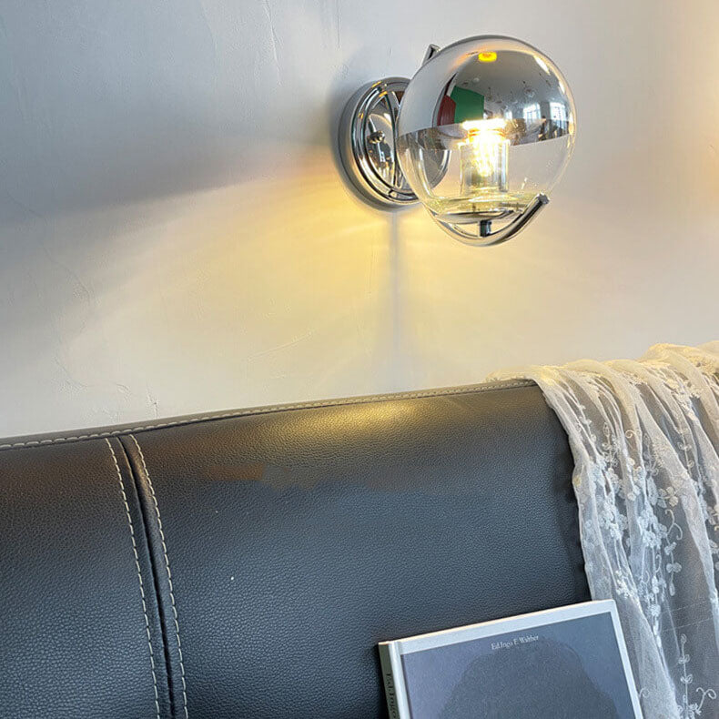 Vintage Chrome Glass Globe 1-Light Wall Sconce Lamp