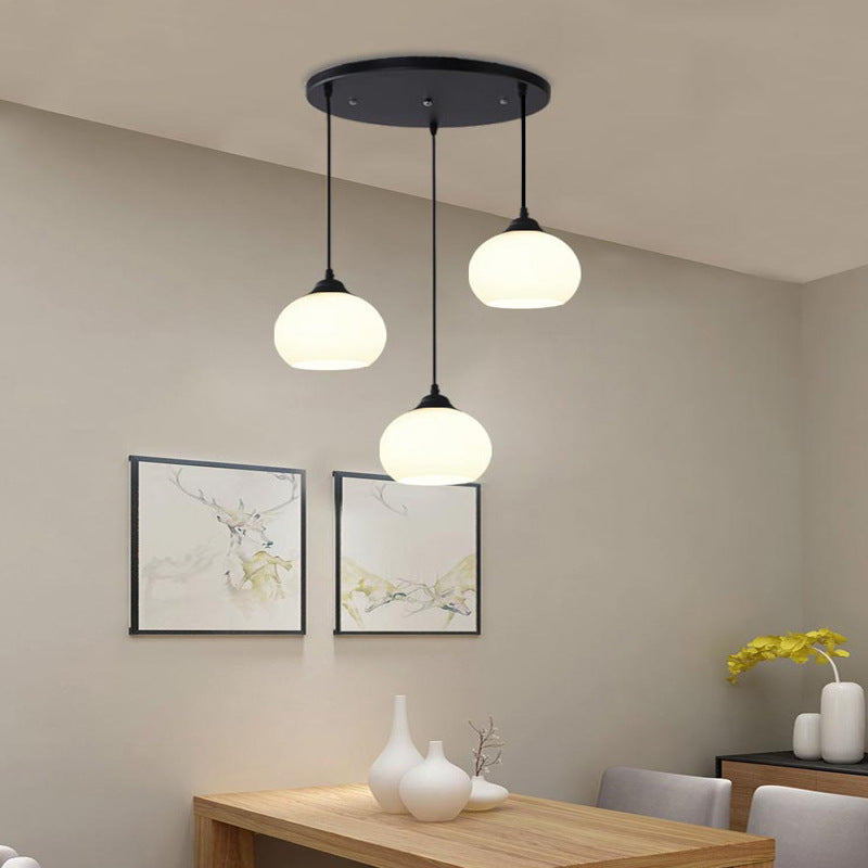Modern Minimalist Round Linear Glass Iron 3-Light Island Light Chandelier for Dining Room