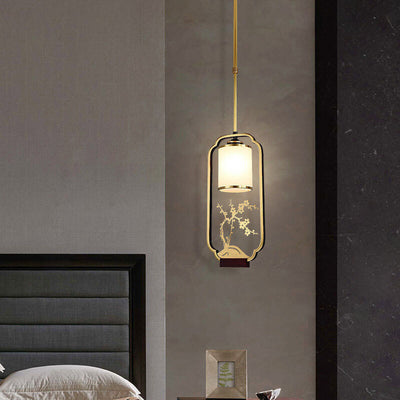 Modern Chinese Glass Shade Ring Brass Zen 1-Light Pendant Light