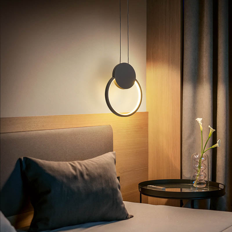 Modern Minimalist Iron Silicone Geometric Round Frame LED Pendant Light for Bedroom