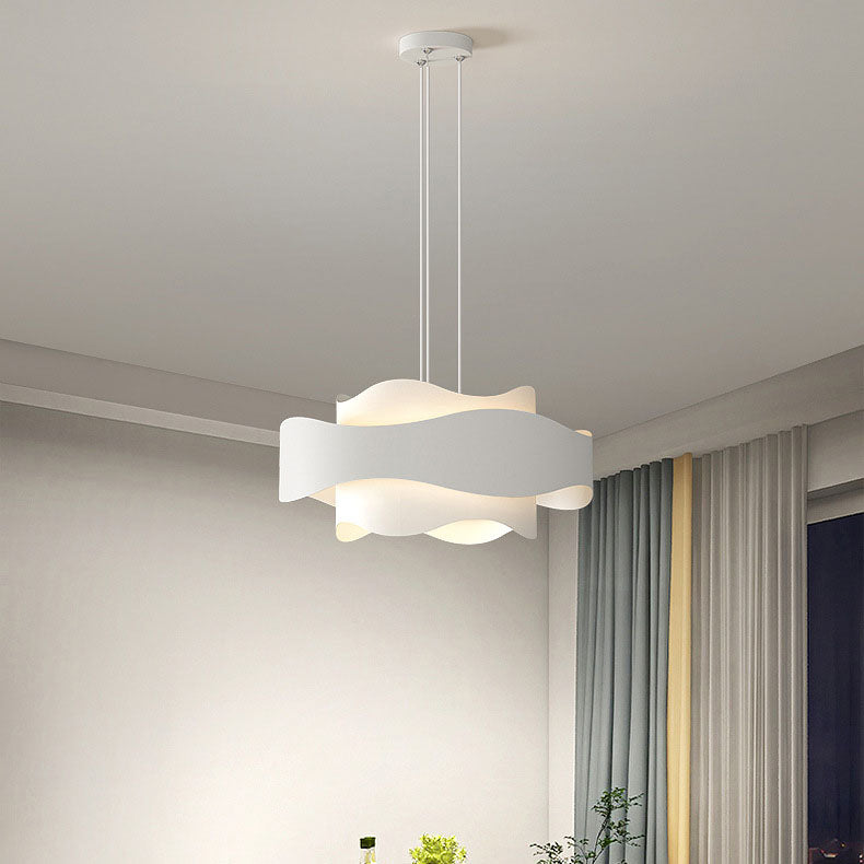 Contemporary Creative Wave Strip Round Iron Acrylic LED Island Light Chandelier For Dining Room