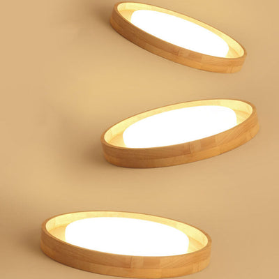 Japanese Simple Log Round LED Flush Mount Ceiling Light