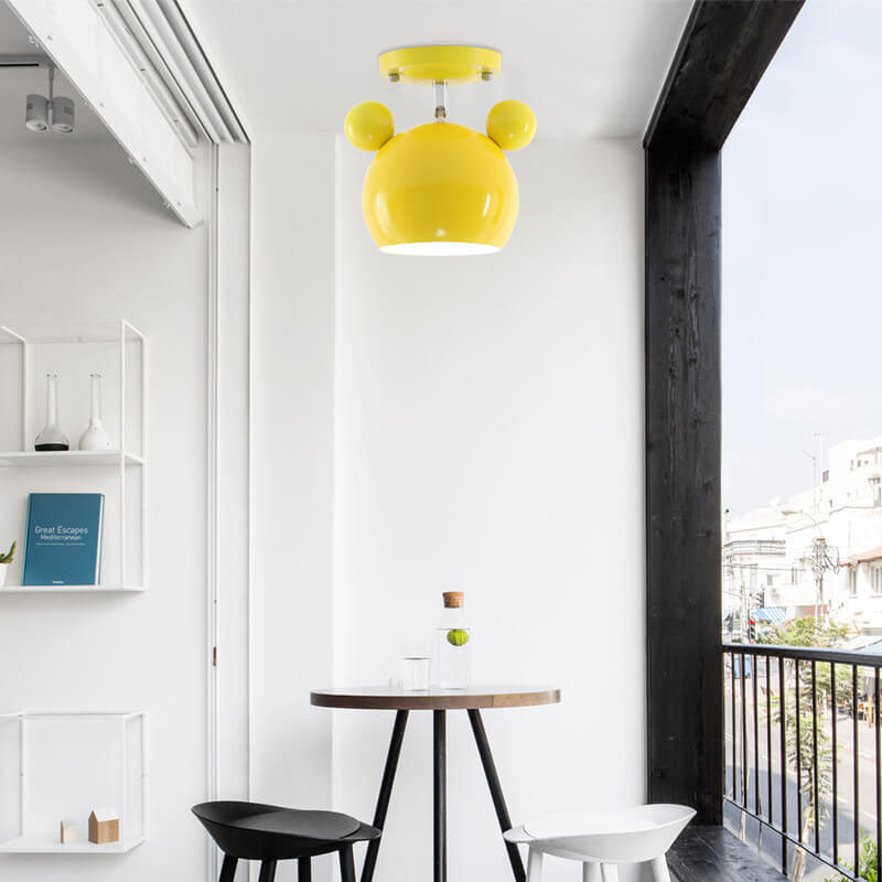 Contemporary Nordic Cartoon Dome Shape Iron 1-Light Semi-Flush Mount Ceiling Light For Hallway