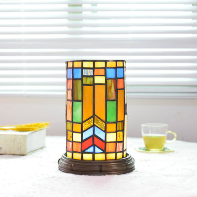 Tiffany European Vintage Color Irregular Square Pattern Glass Design LED Table Lamp