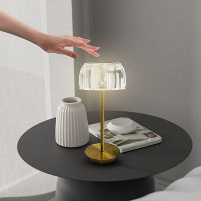 Nordic Light Luxury Drum Acrylic Metal LED Touch Table Lamp