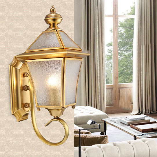 Europäischer Moderner Luxus Quadratischer Messing-Glas Wasserdichter 1-Licht Außenwandleuchte 