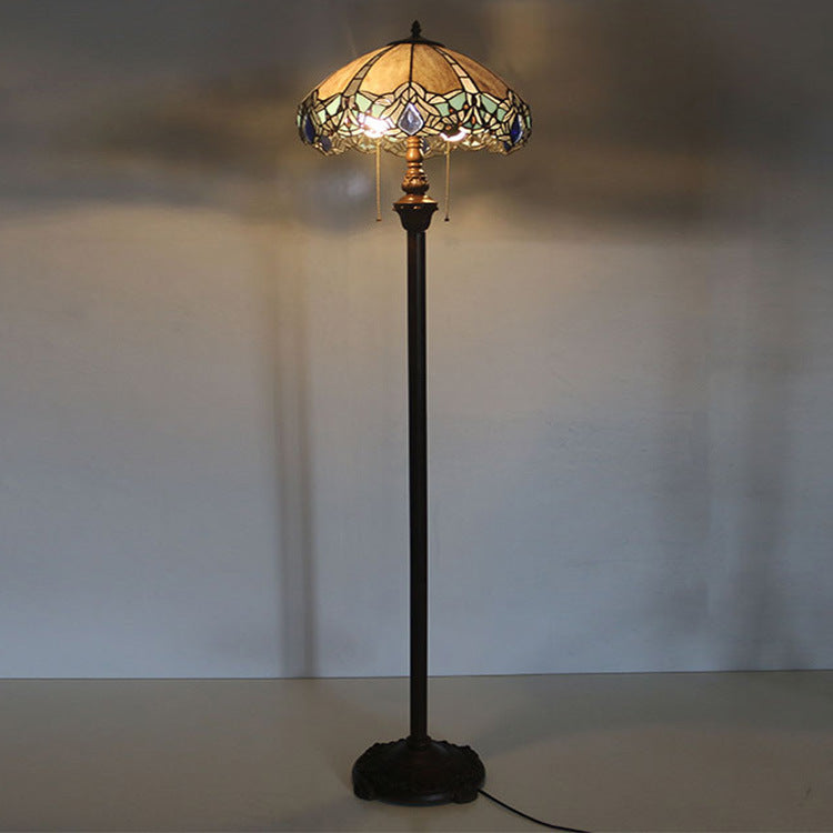 Modern Vintage Tiffany Glass 2-Light Standing Floor Lamp