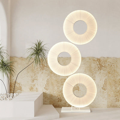 Contemporary Nordic Pleated Fabric Circle Ring Shade Iron Base LED Standing Floor Lamp For Living Room