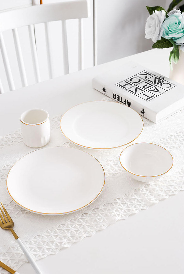 Nordic White Porcelain Gold Rim Dinner Plate