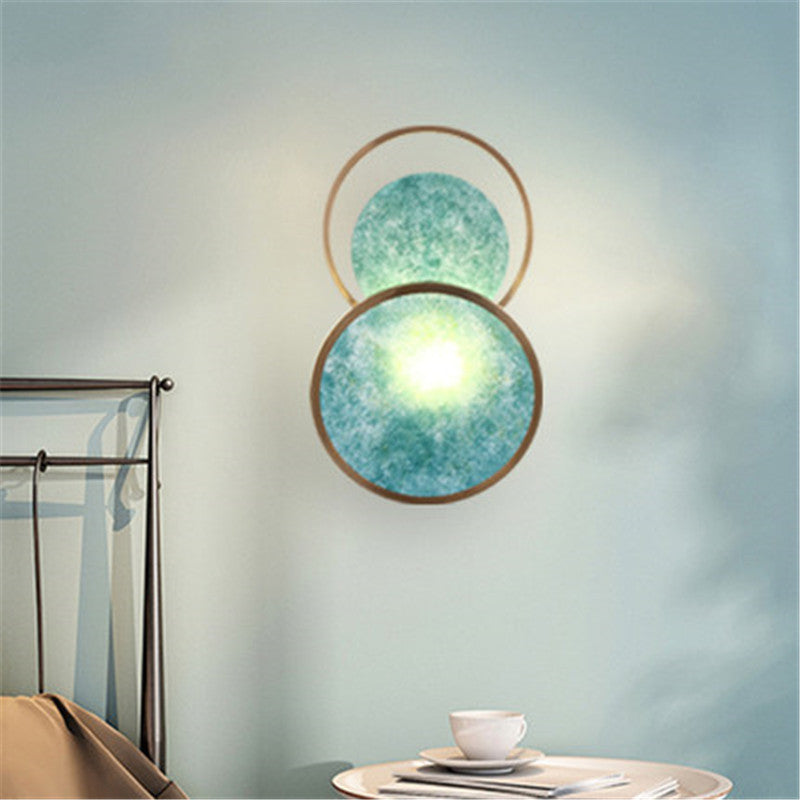 Contemporary Scandinavian Iron Ring Glass Disc LED Wall Sconce Lamp For Bedroom