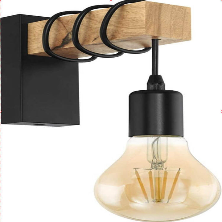 Abat-jour en plastique 1 lumière avec bras en bois et globe applique 