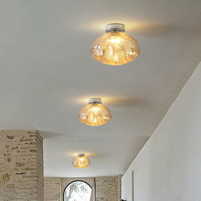 Nordic Creative Amber Glass Cloud Design LED Semi-Flush Mount Ceiling Light