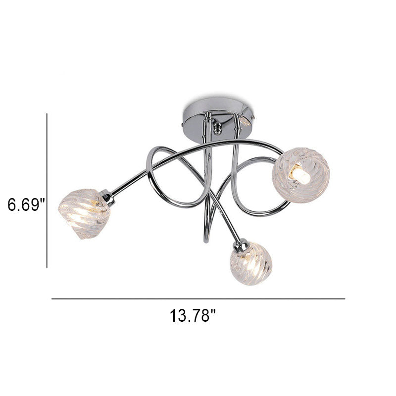 Lustre de plafond semi-encastré à 3 lumières en verre cristal nordique avec lignes torsadées 