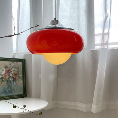 Vintage Red Glass Dome 1-Light Pendant Light