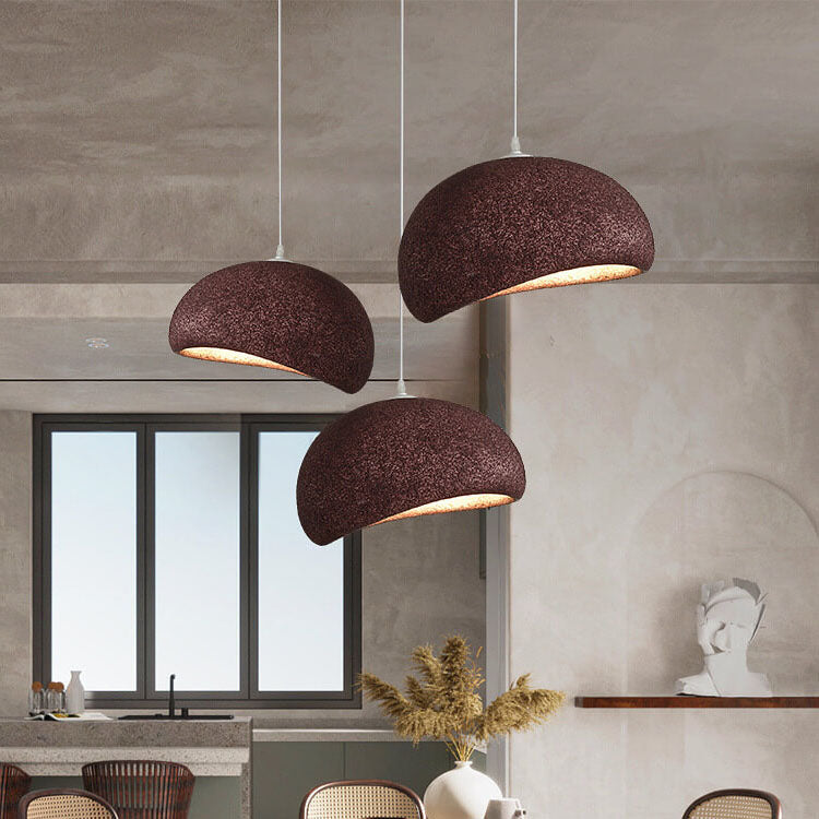 Lustre suspendu traditionnel vintage en arc semi-circulaire avec texture imitation pierre 1 lumière pour salon 