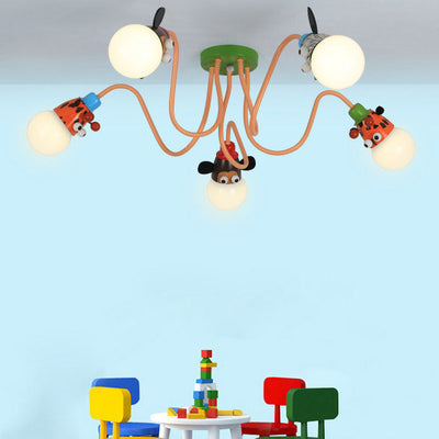 Cartoon Creative Animal Light Head 3/4/5 Light Kids Semi-Flush Mount Ceiling Light