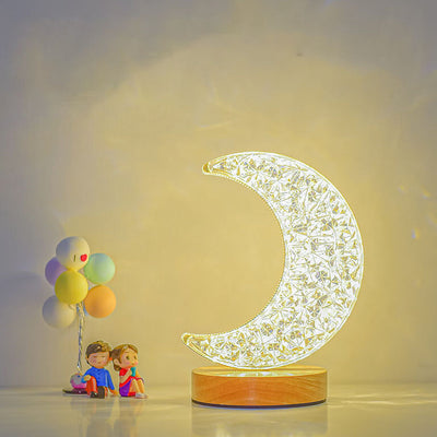 Nordische Kreative Acryl Mond Stern Holz LED USB Tischlampe 