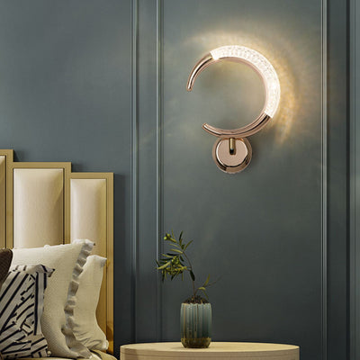 Modern Luxury Rose Gold Iron Circle Ring Acrylic Shade LED Wall Sconce Lamp For Bedroom