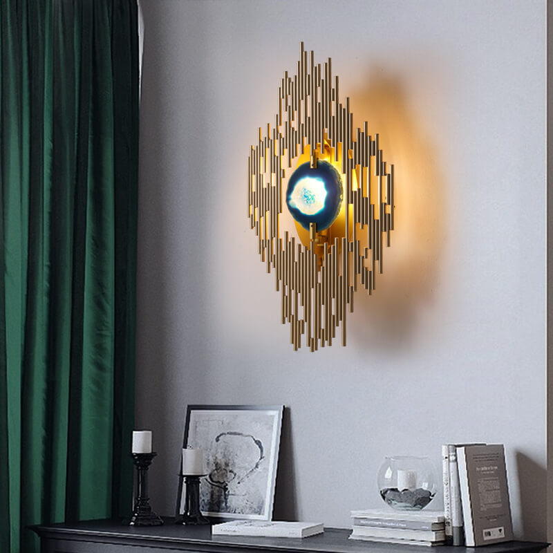 Nordische Licht Luxus Metallrohr Blaue Achat-Scheibe 1-Licht Wandleuchte 